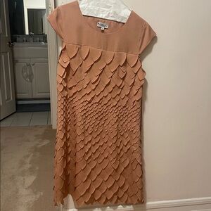 Elegant Tan Scalloped Mini Dress